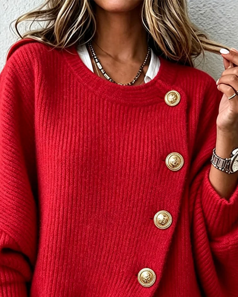Round Neck Button-Down Irregular Cardigan