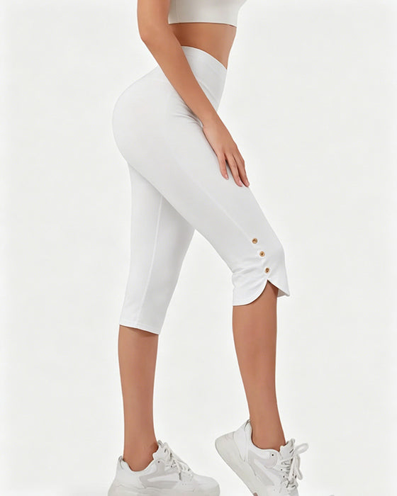 Solid Color Slim-Fit Cropped Leggings