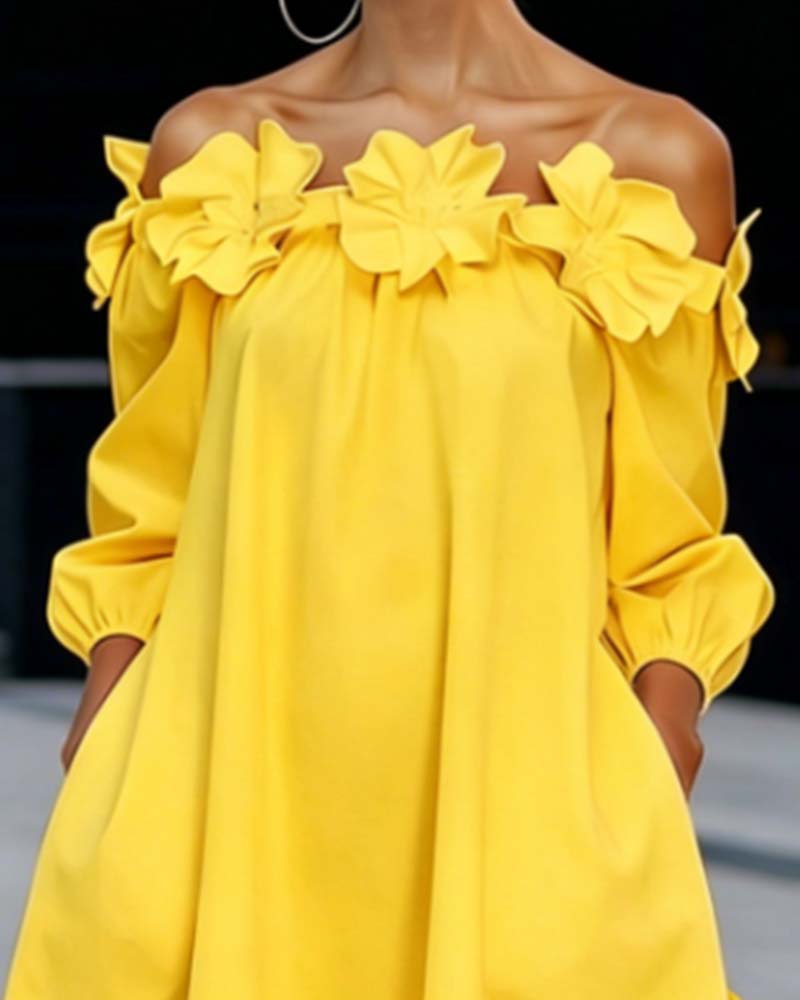 Off-Shoulder Floral Accent Dress