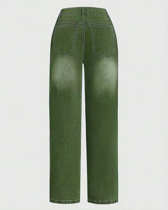 Multi-Button Washed Loose Jeans