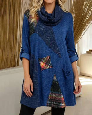 Casual Turtleneck Color-Blocked Dress