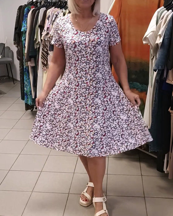 Round Neck Floral Print Short Sleeve Dress