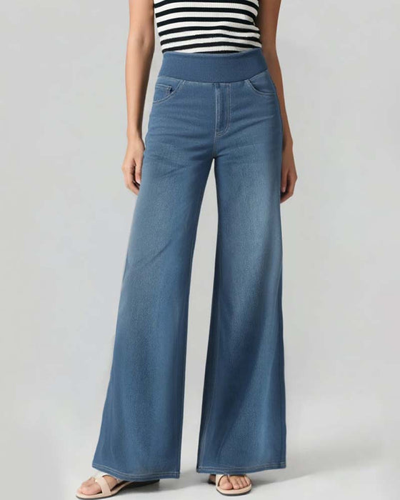 Elastic Waist Denim Wide Leg Pants