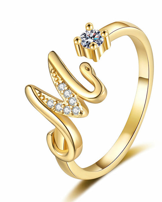 Adjustable Sparkling Initial Ring For Women
