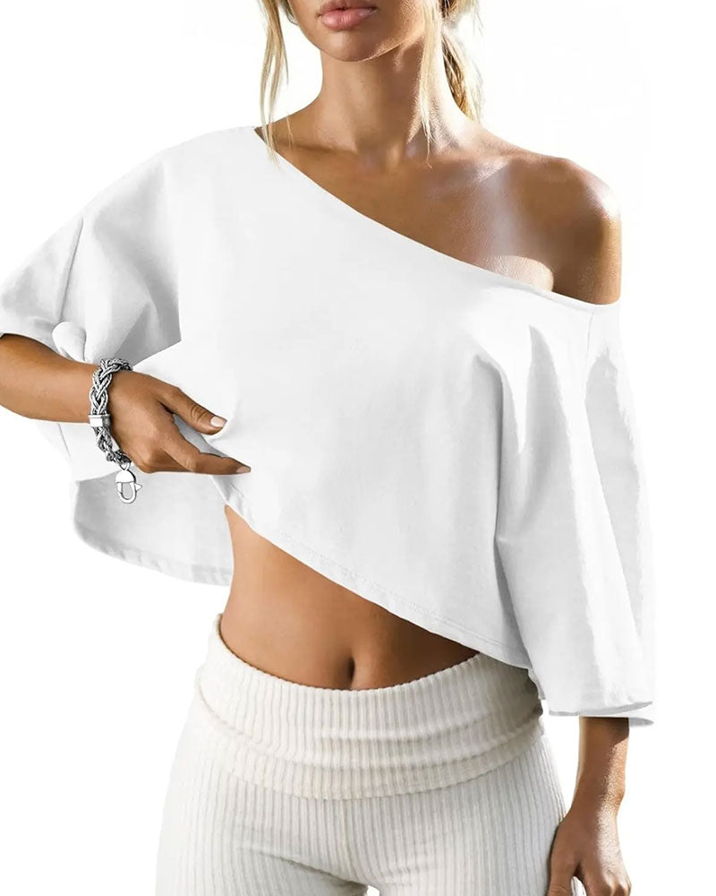 One Shoulder Cropped Cold Shoulder T Shirt