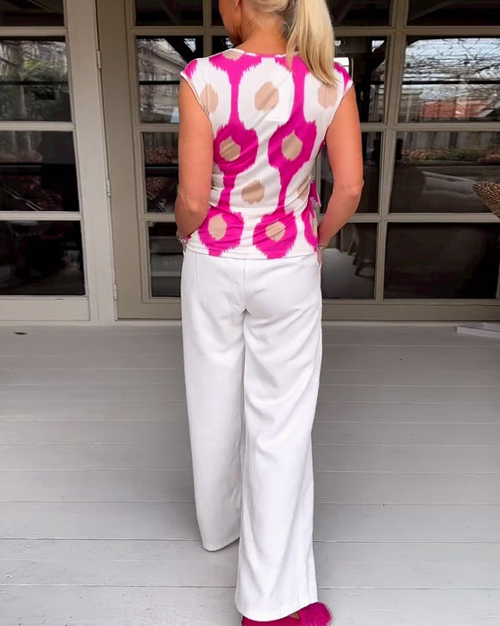 Printed pleated twist tank top