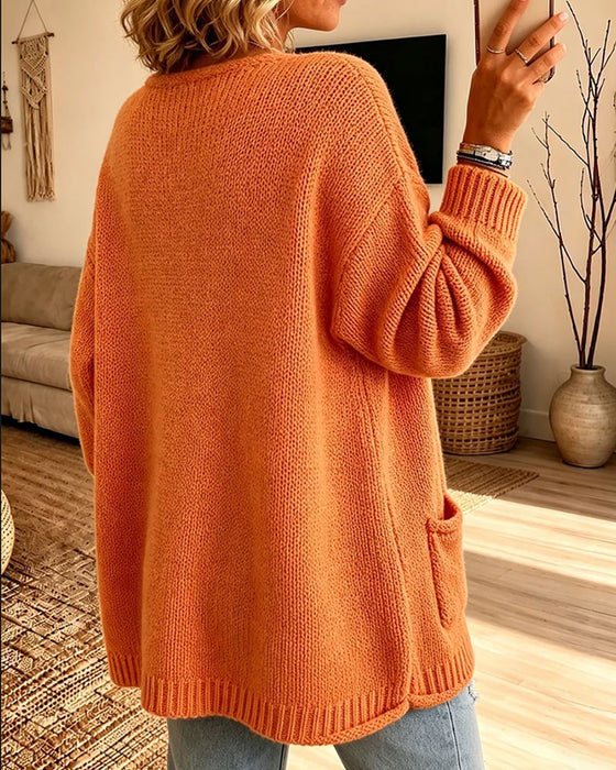 Loose V-Neck Drop Shoulder Pullover