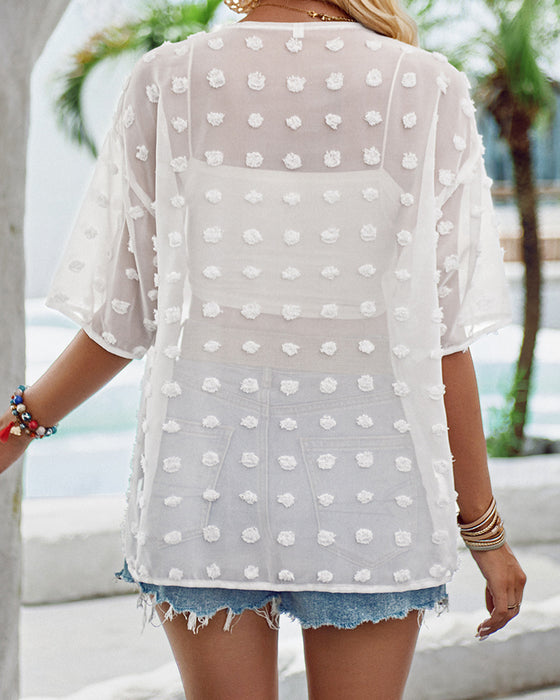 Solid color jacquard half-sleeve thin overcoat