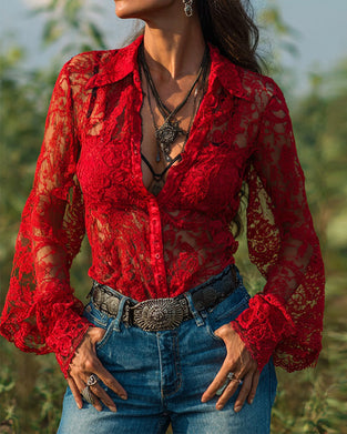 Solid Color Long-Sleeved Collared Shirt