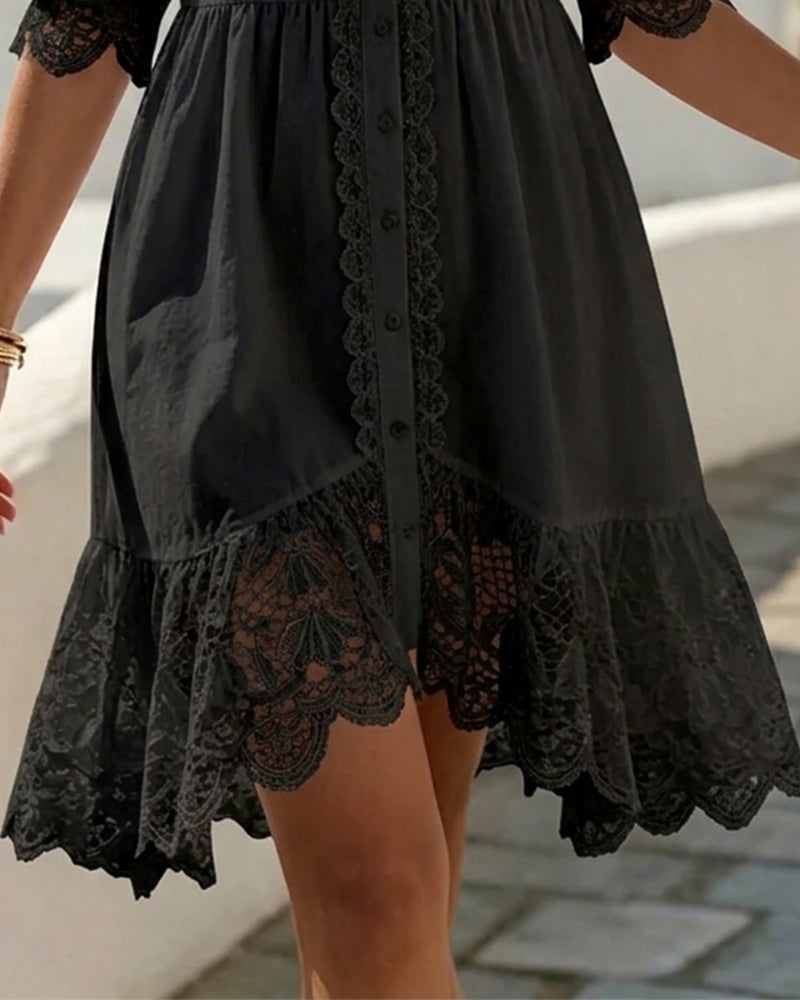 Puff Sleeve Lace Short White Dress