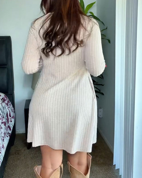 Crewneck Long-Sleeve A-Line Dress