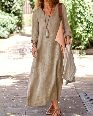 Casual Style V-Neck Long-Sleeved Dress