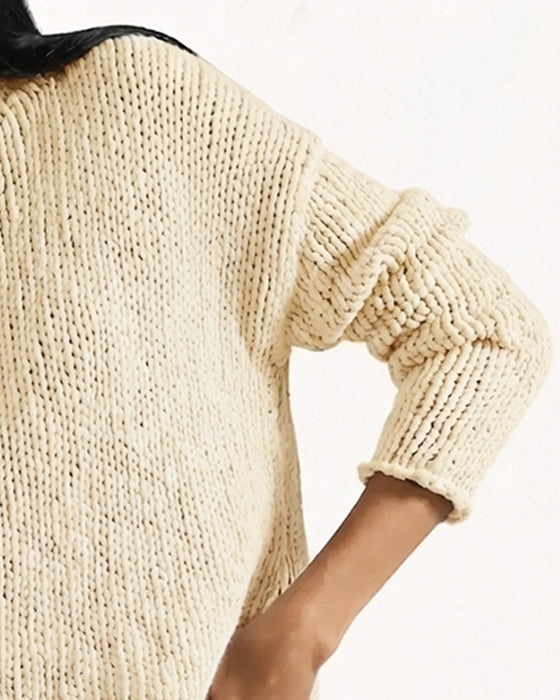 Crew Neck Short Long Sleeve Solid Pullover