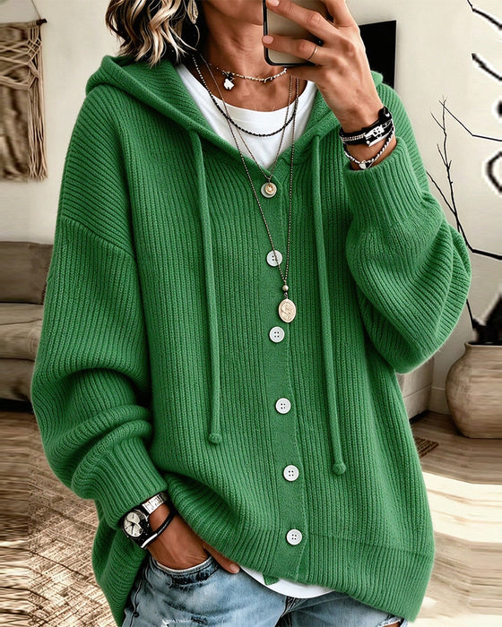 Hooded Button Loose Coat