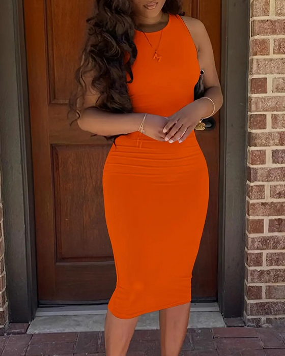 Solid Color Sleeveless Fashion Bodycon Dress
