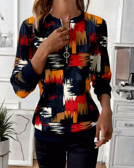 Casual Zipper Printed Fashion Pullover Sweatshirt