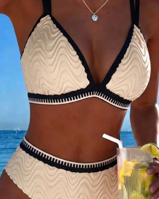 Color Block Double Strap Textured Bikini