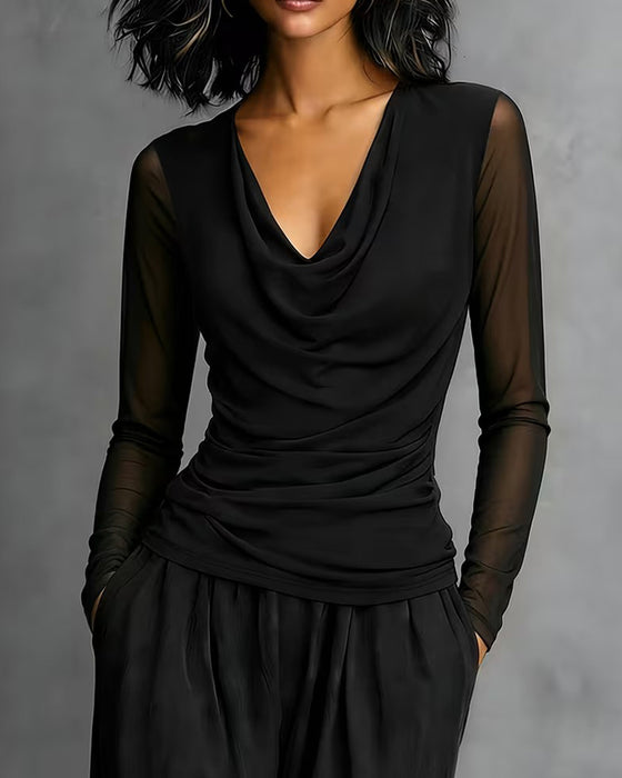 Cowl Neck Long Sleeve Fitted Top