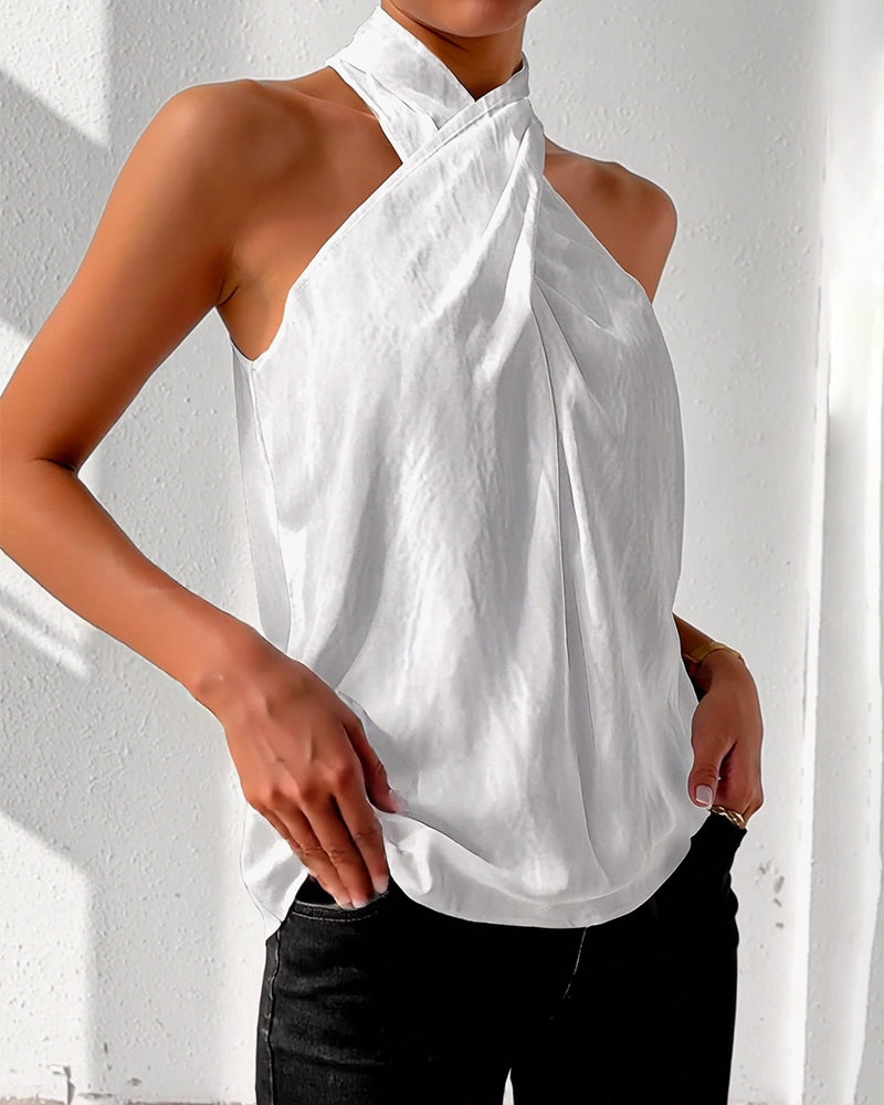 Fashion Halter Solid Color Tank Top