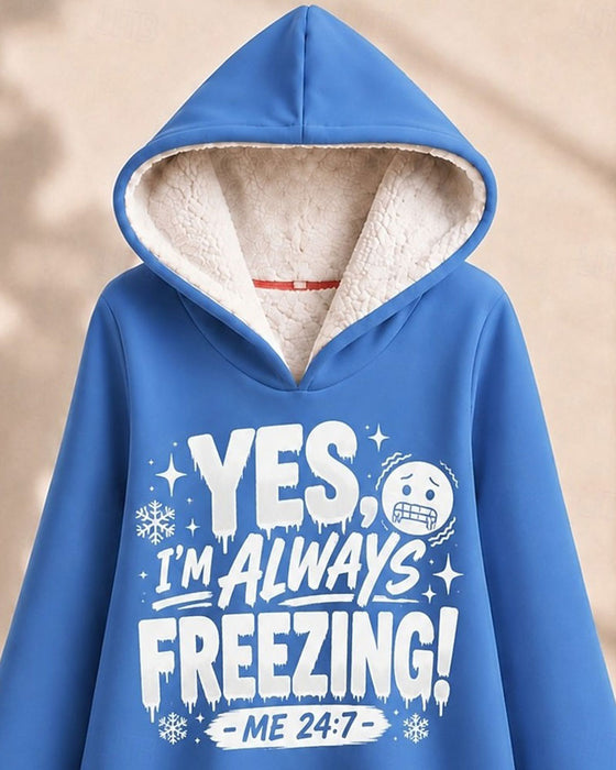 Fleece-Lined Letter Print Longline Hoodie
