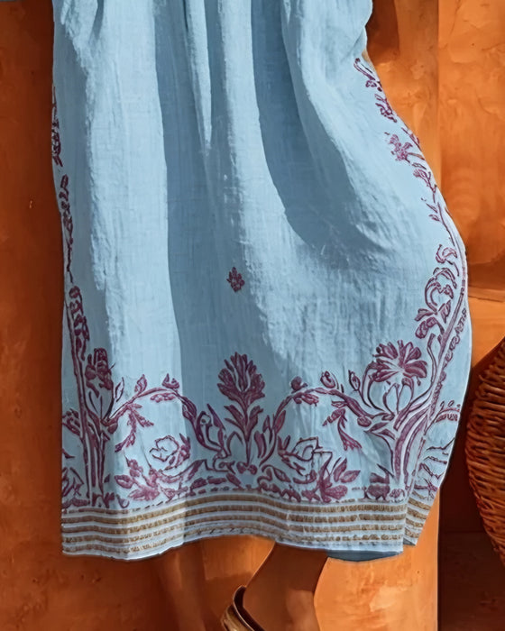 V-Neck Ethnic Print Loose Fit Dress