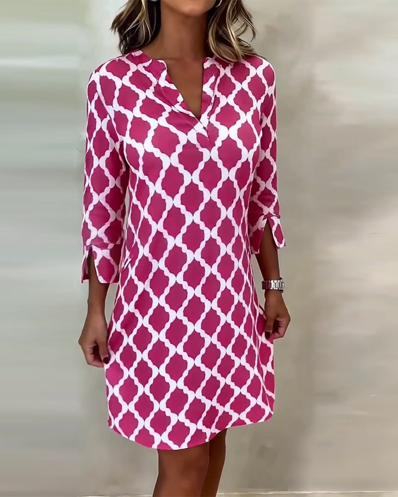 Three-Quarter Sleeve Printed Dress