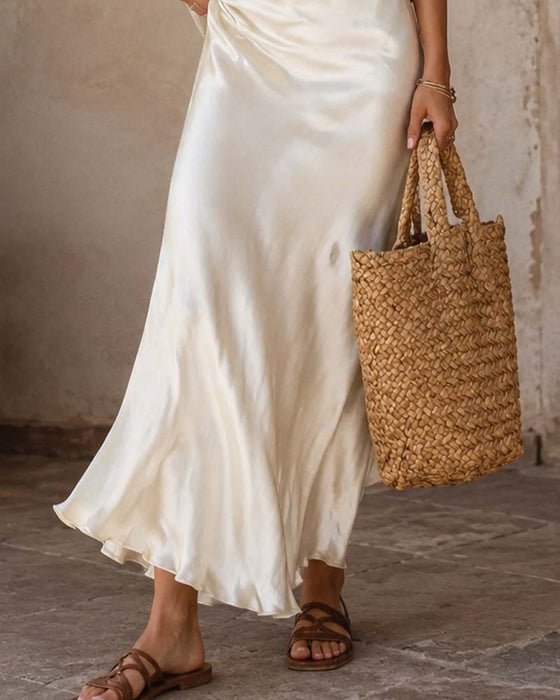 V-Neck Long Sleeve Sweater Solid Slip Dress Two-Piece Set