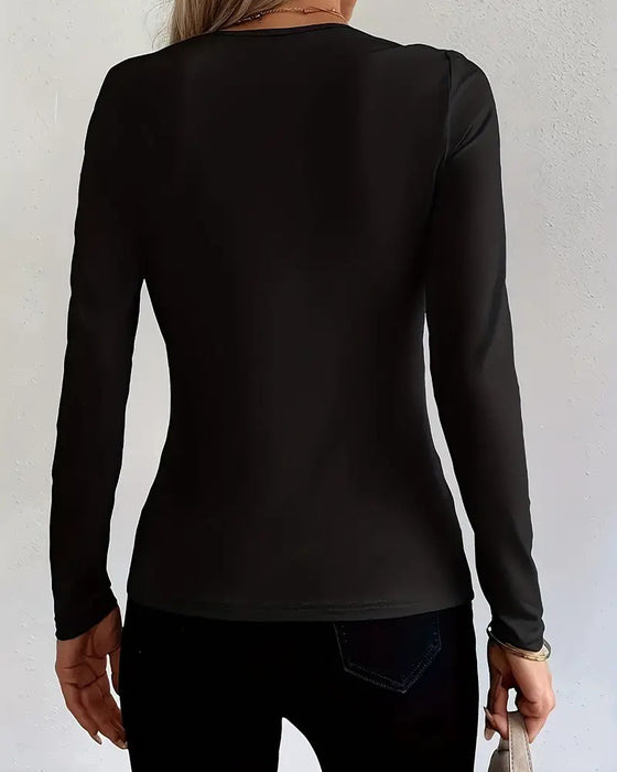 Fashion Slant Neck Long Sleeve Top