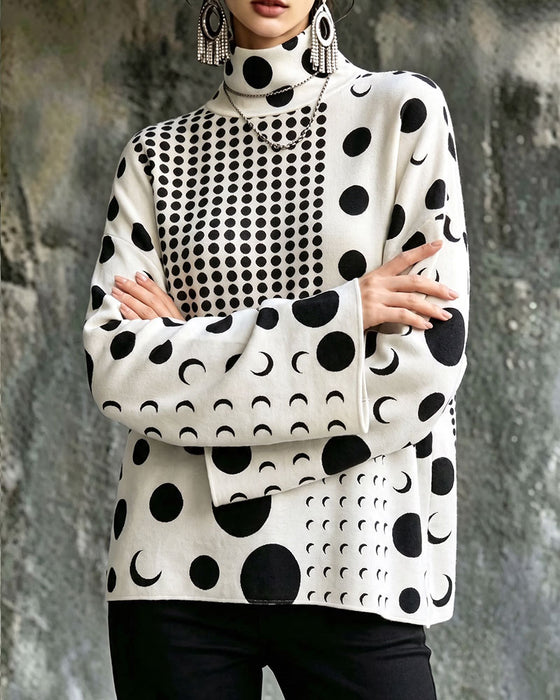 High Neck Polka Dot Flare Sleeve Top