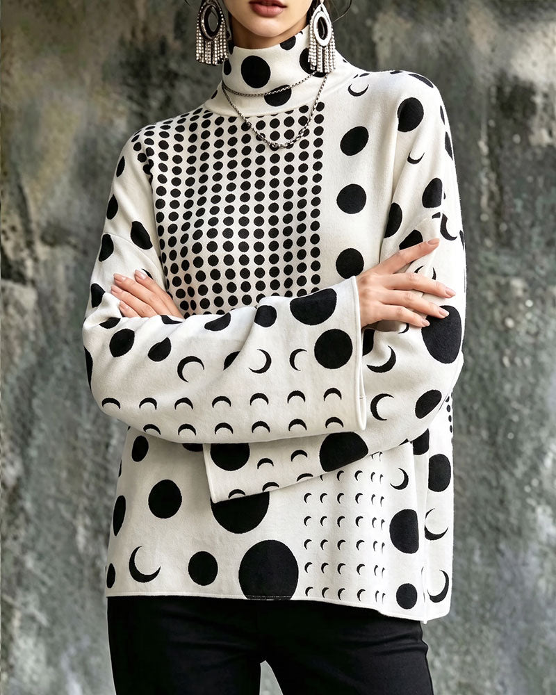 High Neck Polka Dot Flare Sleeve Top