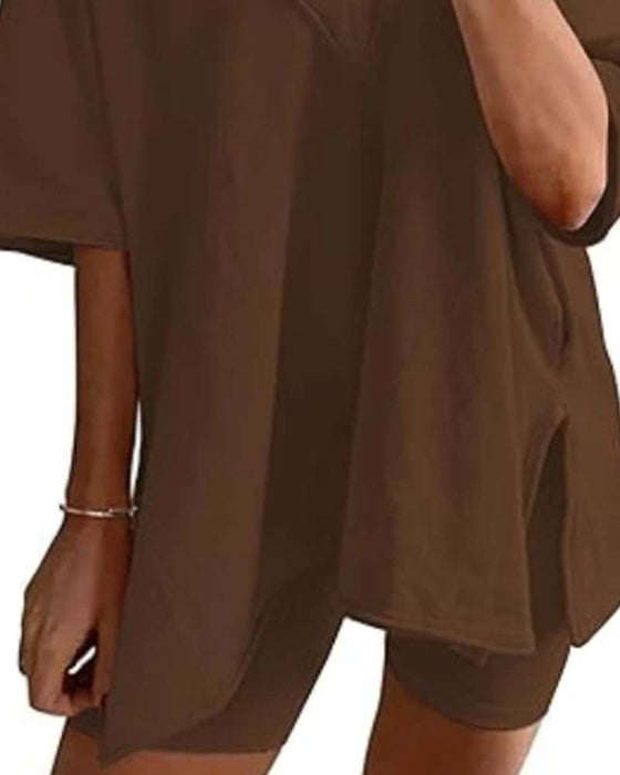 Solid Color V-Neck Sportswear Two-Piece Set