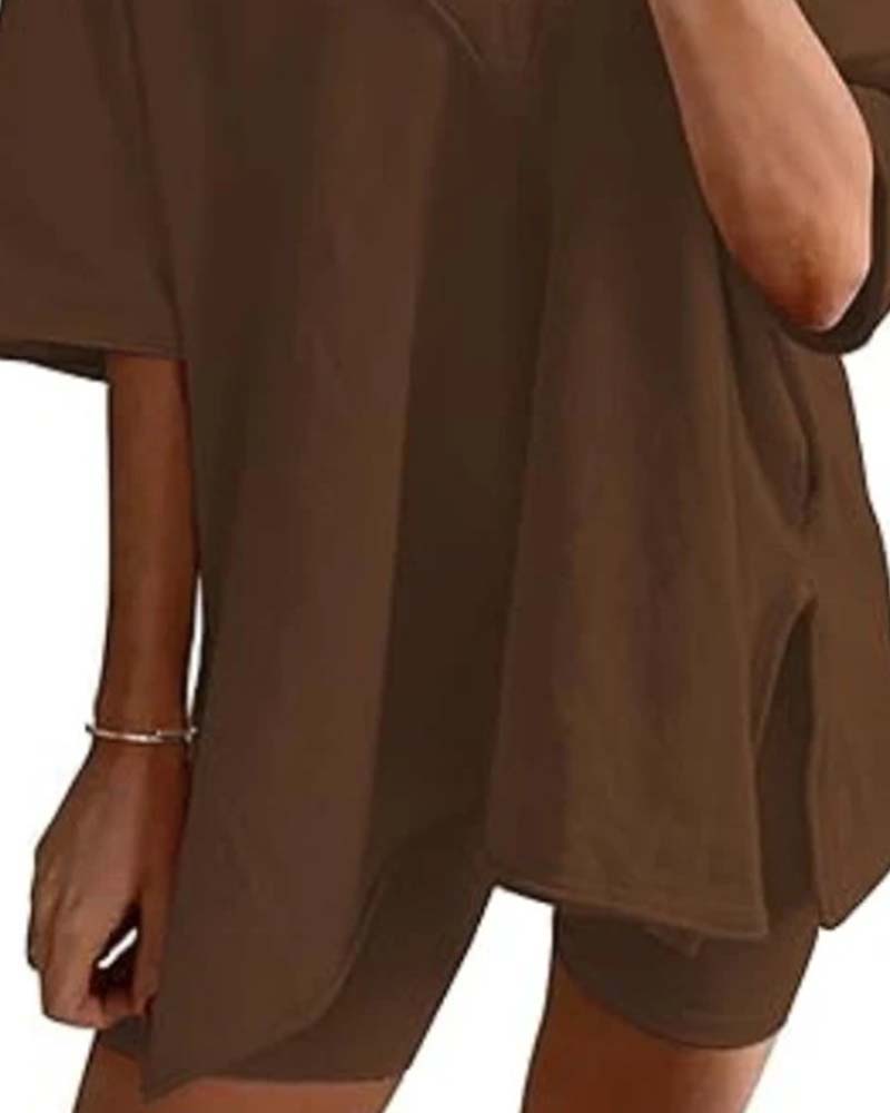 Solid Color V-Neck Sportswear Two-Piece Set