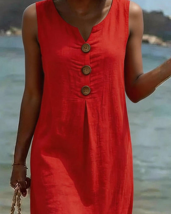 Buttoned Sleeveless Dress