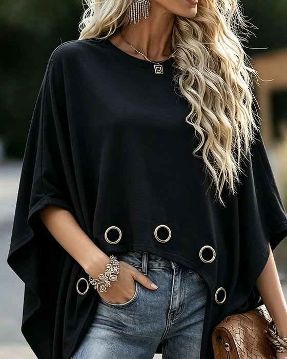 Metal Ring Hem Loose Fit Cape Top