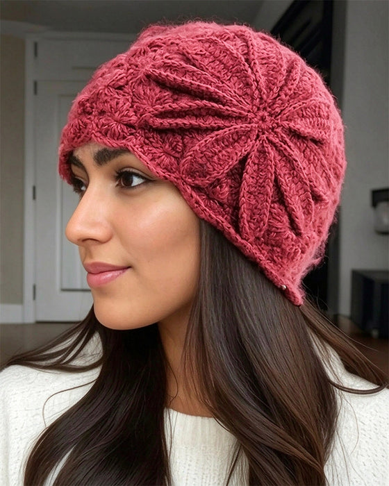 Handmade Crochet Floral Knit Beanie