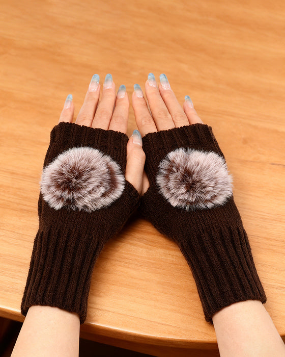 Warm Half-Fingerless Knitted Ball Gloves