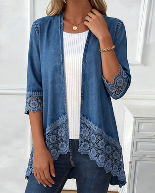 Lace Crochet Denim Patchwork Coat