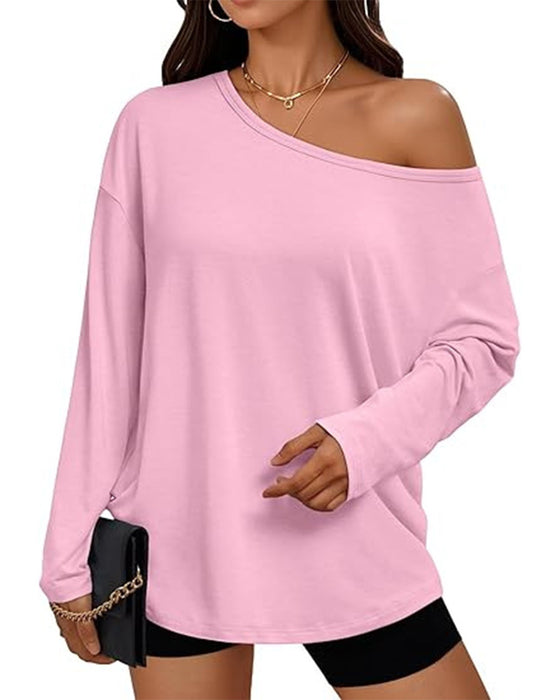 One-Shoulder Solid Long Sleeve T-Shirt