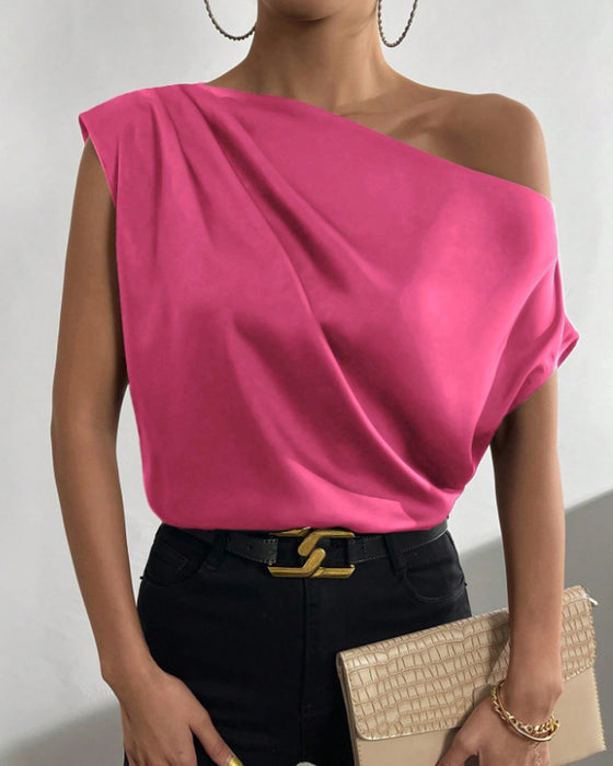 Solid Color Off Shoulder Sleeveless Blouse