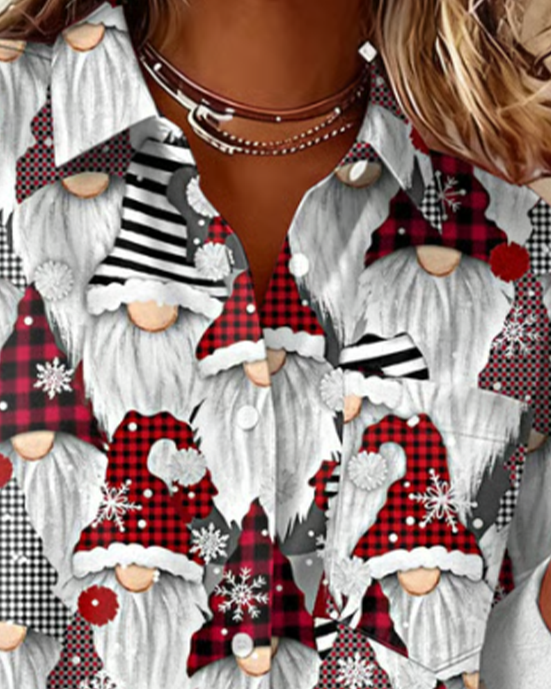 Christmas Tree Print Lapel Shirt