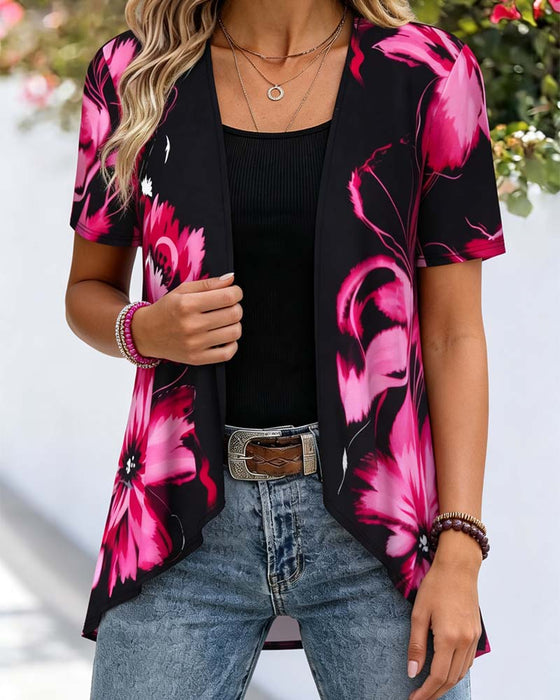 Black Base Rose Red Floral Blouse