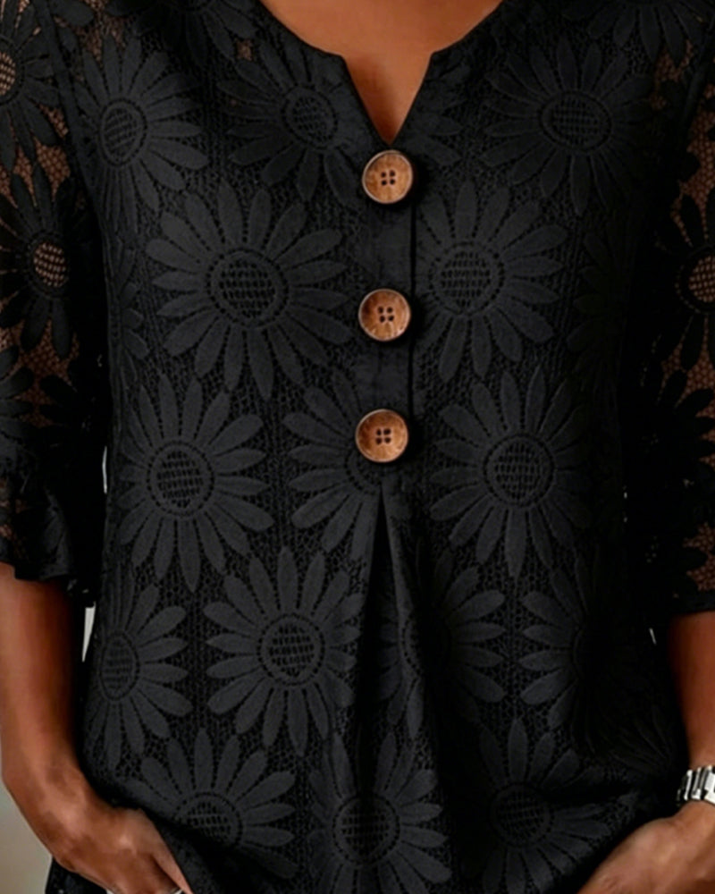 Ruffled Daisy-Print Blouse With Ruffle Sleeves