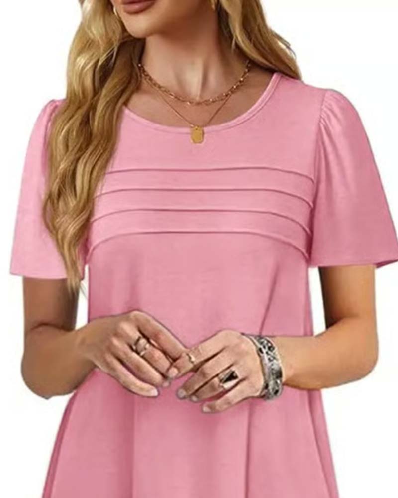 Ruffle Short Sleeve Round Neck Dress
