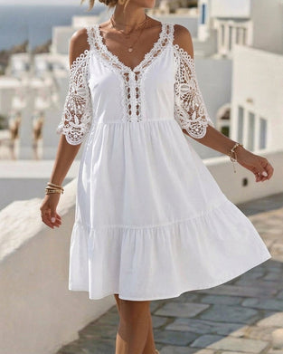 Lace Off-Shoulder Tiered Short Dresses