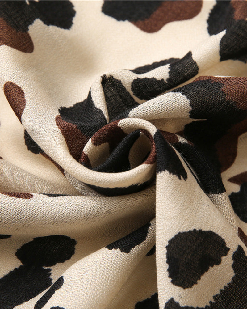 Women's Leopard Patchwork Print Fringe Shawl Scarf