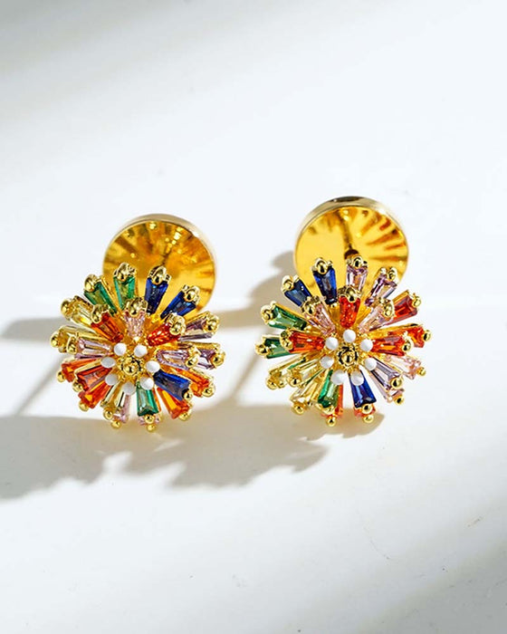 Colorful Firework Stud Earrings 💎 Zirconia Design & Minimalist Elegant