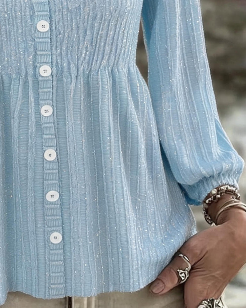 Elegant Three-Quarter Sleeve Button-Up Blouse