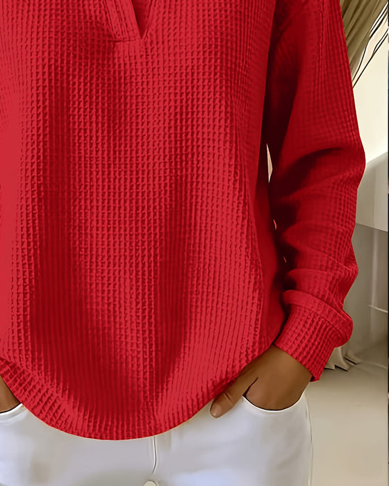 Lapel Solid Long Sleeve T-Shirt