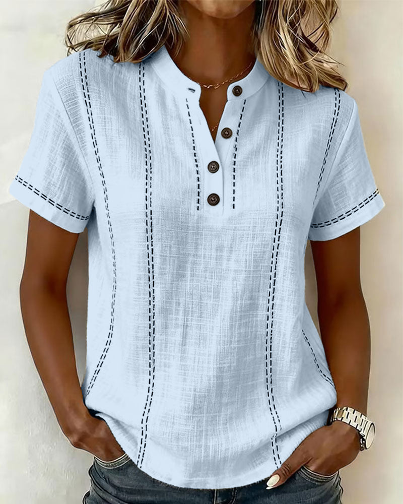 Fashion Casual Button V-Neck T-Shirt