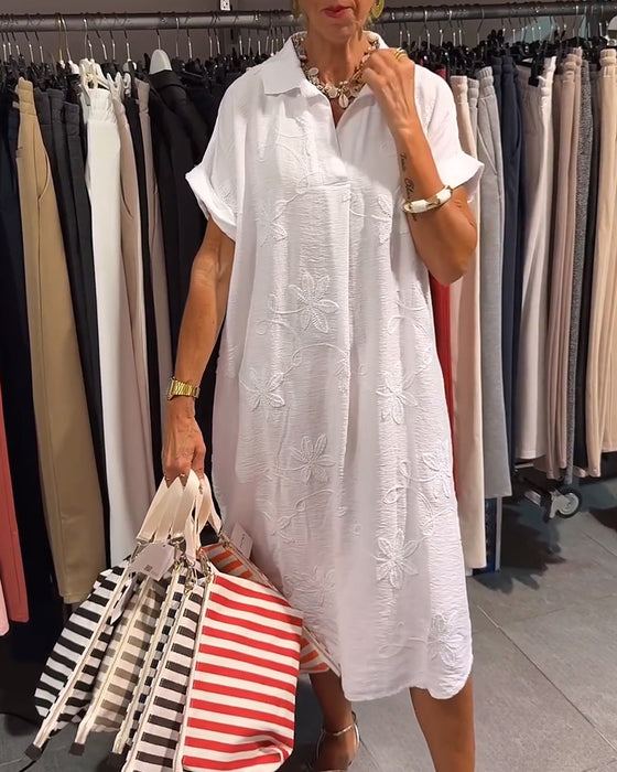 Lapel 3D Floral Shirt Dress